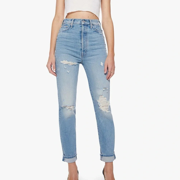 NWT MOTHER Superior The Tune Up Hover Cuff GTFO Wash Gold Label Jeans